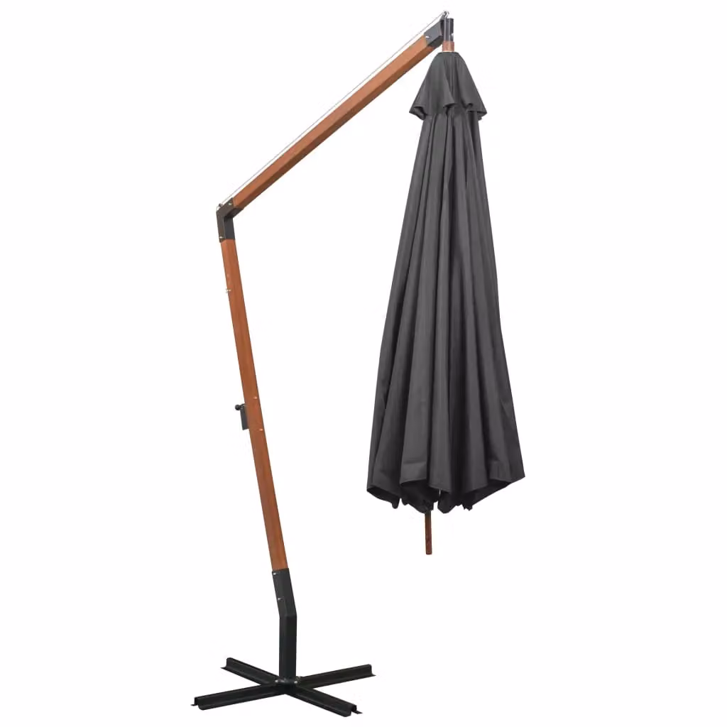 Berkfield Home Anthracite Hanging Cantilever Parasol with Black Solid Fir Wood Pole, W: 3.5 m, D: 2.9 m – 2