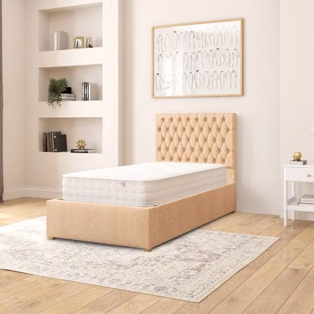 Aspire Monroe Single Ottoman Storage Bed in Champagne Firenze Velour Fabric