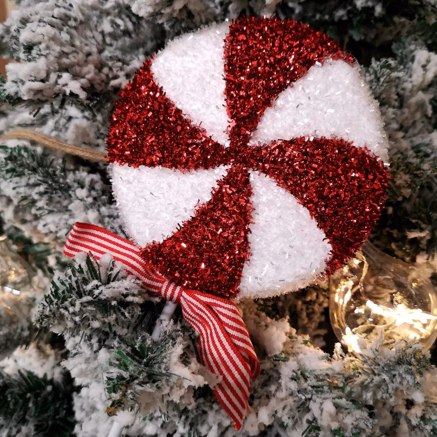 Samuel Alexander Red and White Striped Glitter Candy Cane Lollipop Christmas Pendant Decoration – 2