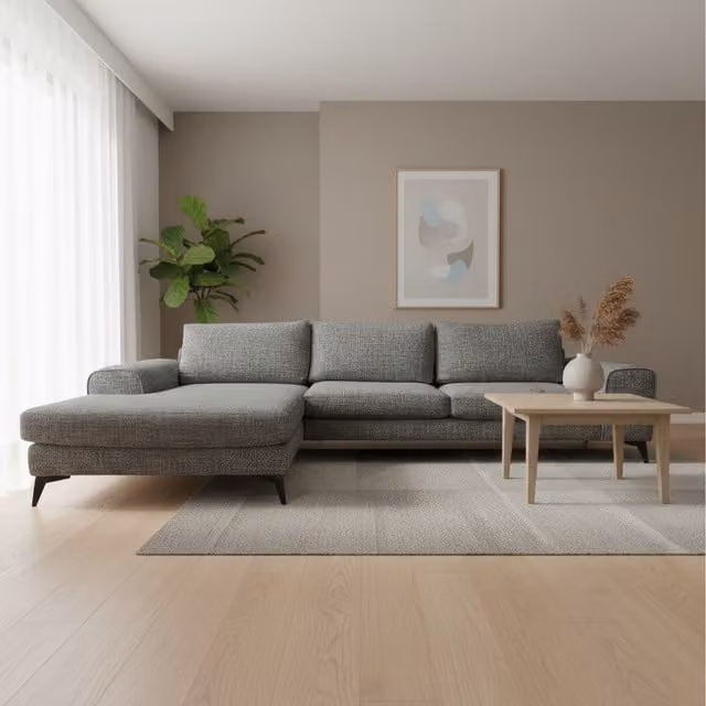 Abakus Direct Venice Chenille Left-Hand Corner Sofa with Deep Seats and Extra-wide Padded Arms in Charcoal Grey