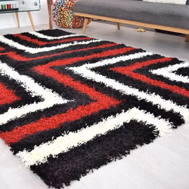Bravich LTD Thick Shaggy Tides California Rug in Red and Multicolour, W: 60 cm, D: 110 cm