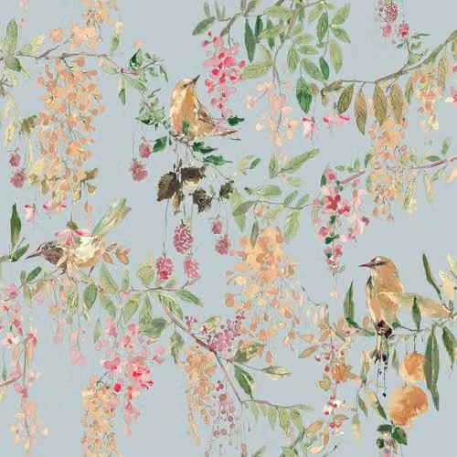 Grandeco BlackBerry Trail Blue Botanical Floral Textured Wallpaper