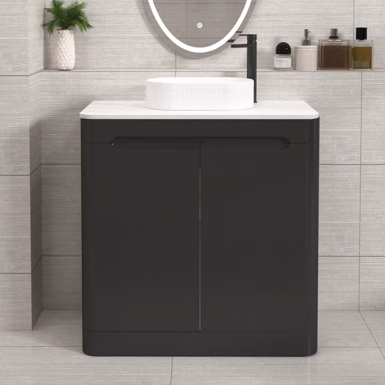 Royal Bathrooms Venice 800mm Matt Nocturne Black Floor Standing 2 Door Vanity Unit with Lyon Basin