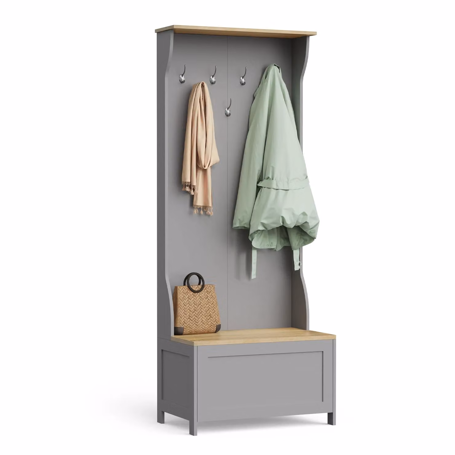 VonHaus Hallway Unit with Coat Stand and Shoe Storage Bench in Matt Grey, H: 181.0 cm x W: 71.0 cm x D: 43.3 cm – 2
