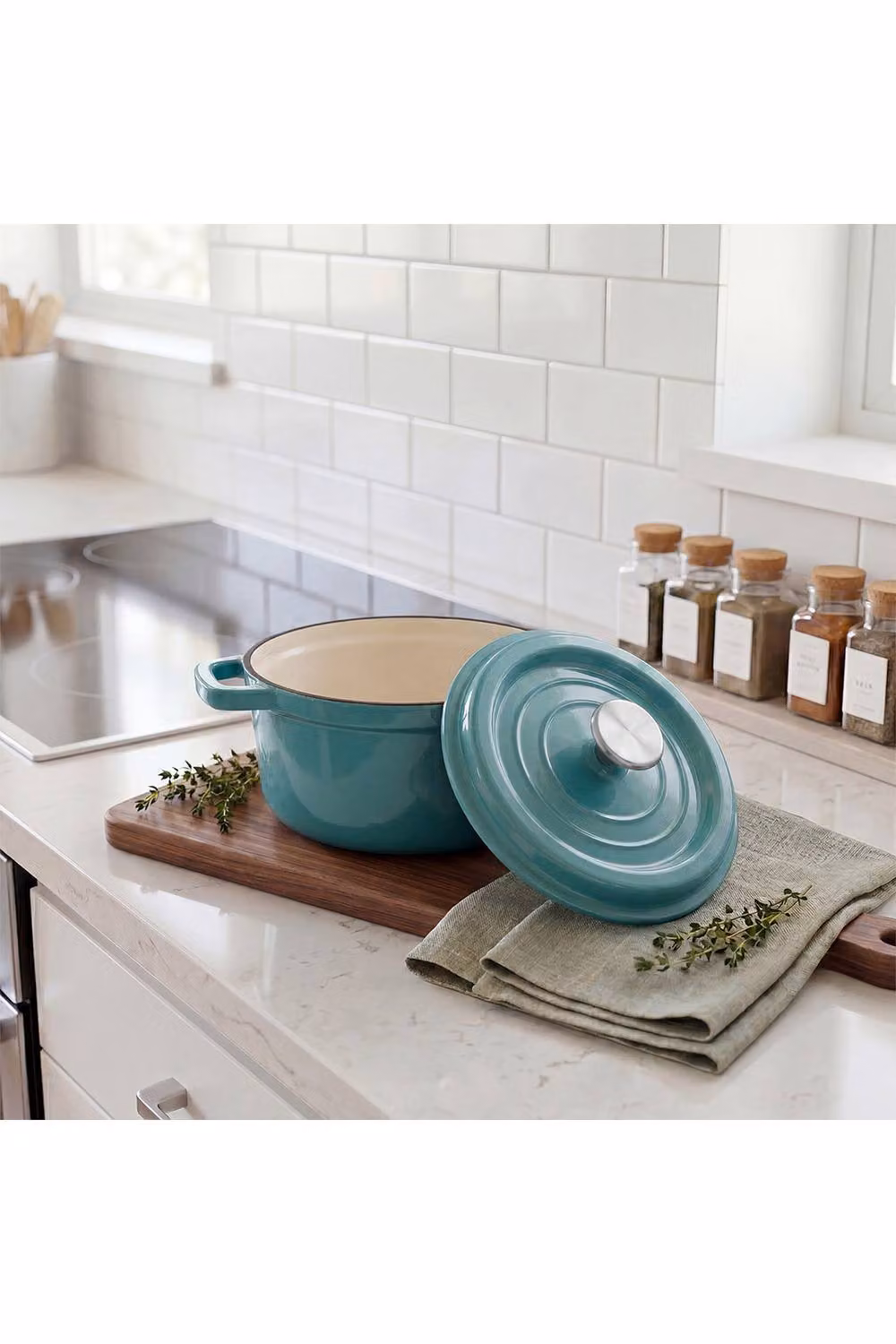 Living and Home Enamelled Cast Iron Dutch Oven Casserole Pot with Glass Lid, Jade Green – 2
