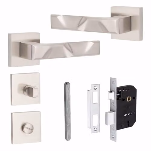 Golden Grace Nova Square Rose Door Handles in Brushed Silver Finish