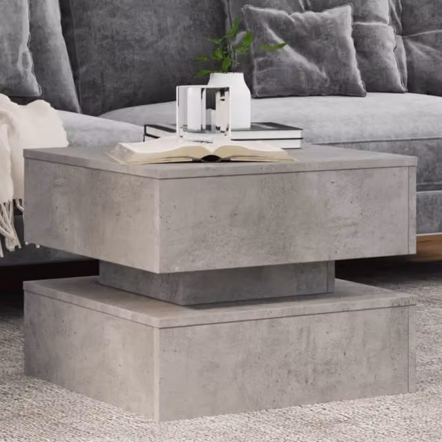 Berkfield Home Modern Square Coffee Table with LED Lights in Concrete Grey, W/D/H: 50 x 50 x 40 cm – 1