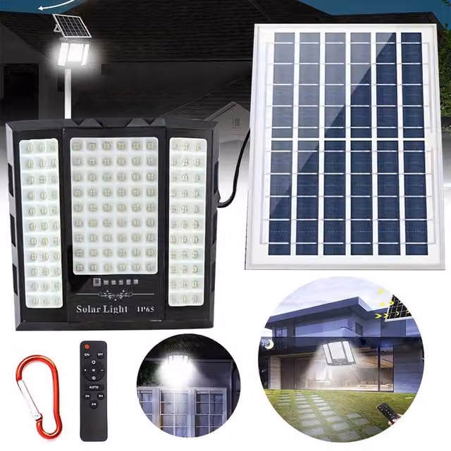 EONLION Solar LED Security Spotlight with Motion Sensor, Black Outdoor Wall-Mounted Floodlight – 1