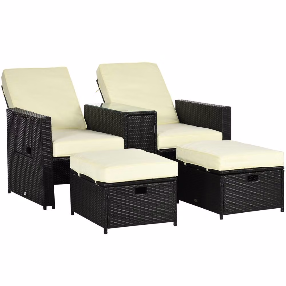 STILVORA 5 Piece Sun Lounger Set with Storage Footstools in Black – 2