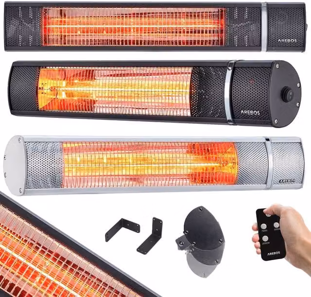 AREBOS Infrared Radiant Heater with Remote Control, Black Metal