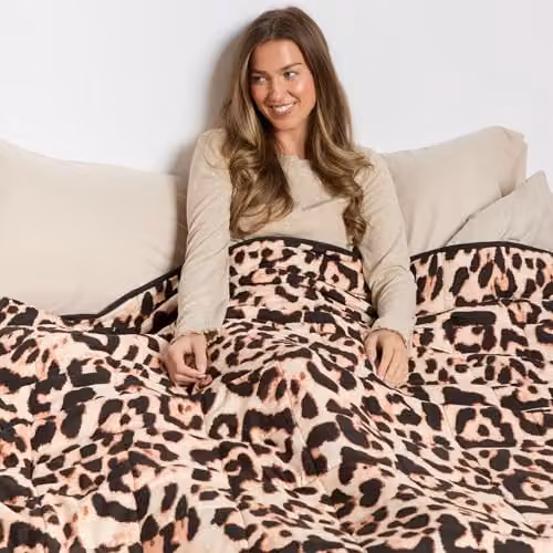 OHS Leopard Weighted Blanket for Adults, 8kg, Brown, W/D/H: 150 x 200 cm – 1