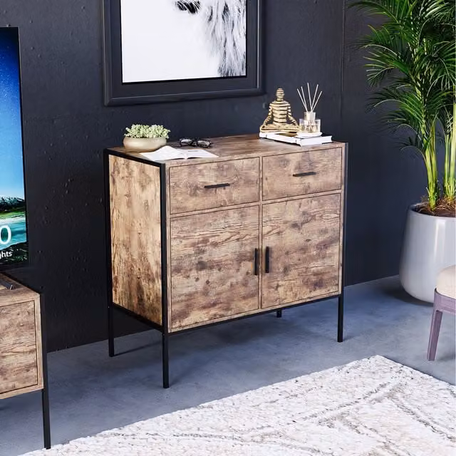 Vida Designs Brooklyn Industrial 2 Door 2 Drawer Sideboard in Brown and Grey Wood and Metal