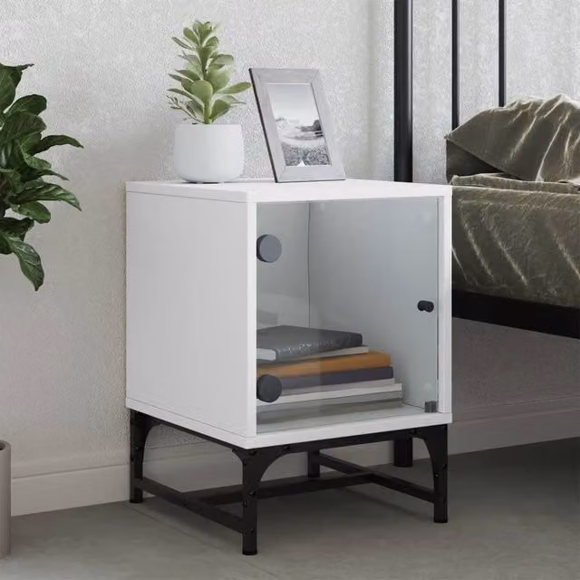 Berkfield Home Elegant Bedside Cabinet with Glass Doors, White, W: 35 cm, D: 37 cm, H: 50 cm – 1
