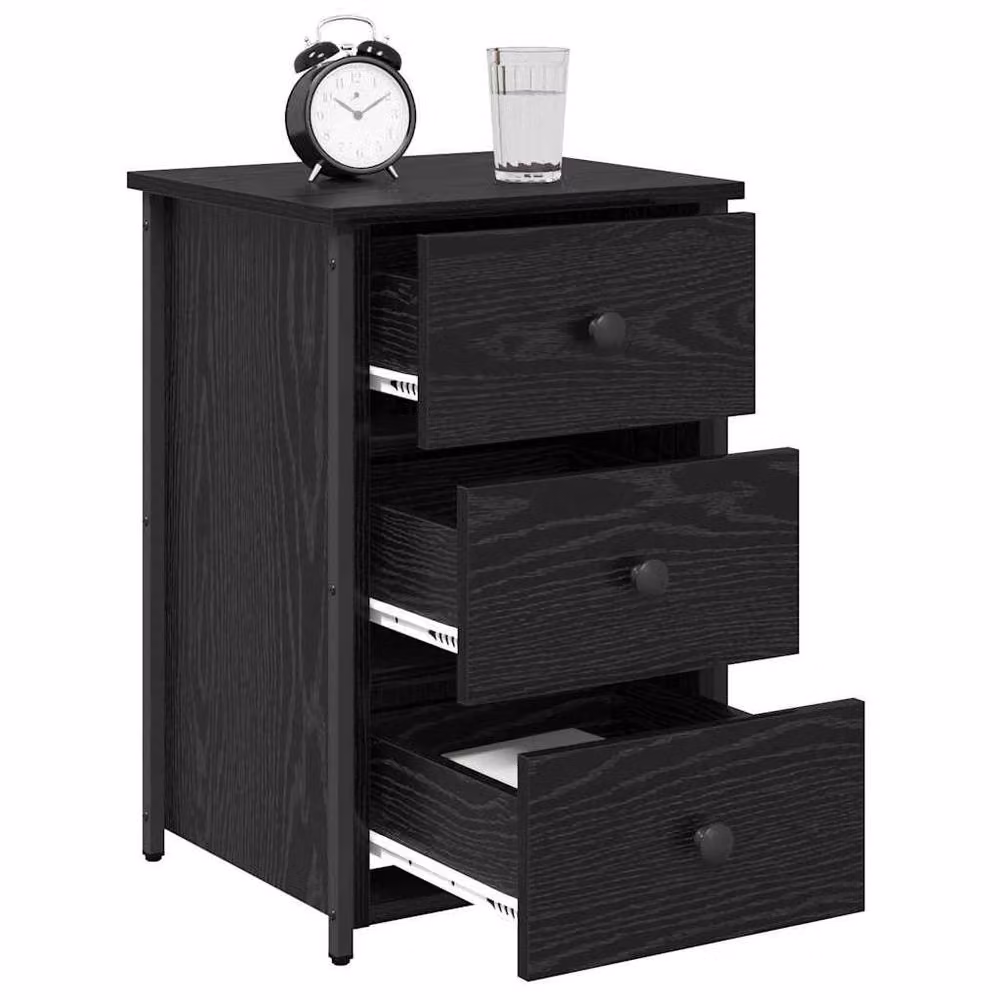 Berkfield Home Black Oak Nightstand Set in Black Engineered Wood with Medium Drawers – 2