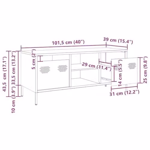 vidaXL Industrial Pink Metal TV Cabinet W: 101.5 cm, D: 39 cm, H: 43.5 cm