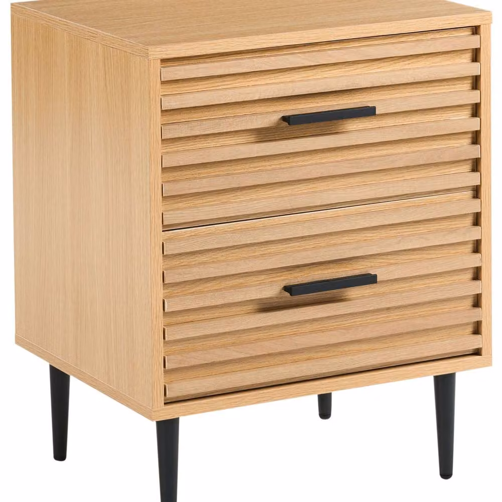 Wyld and Coco Mid-Century Bedside Table in Light Brown with 2 Drawers and Iron Legs – 2