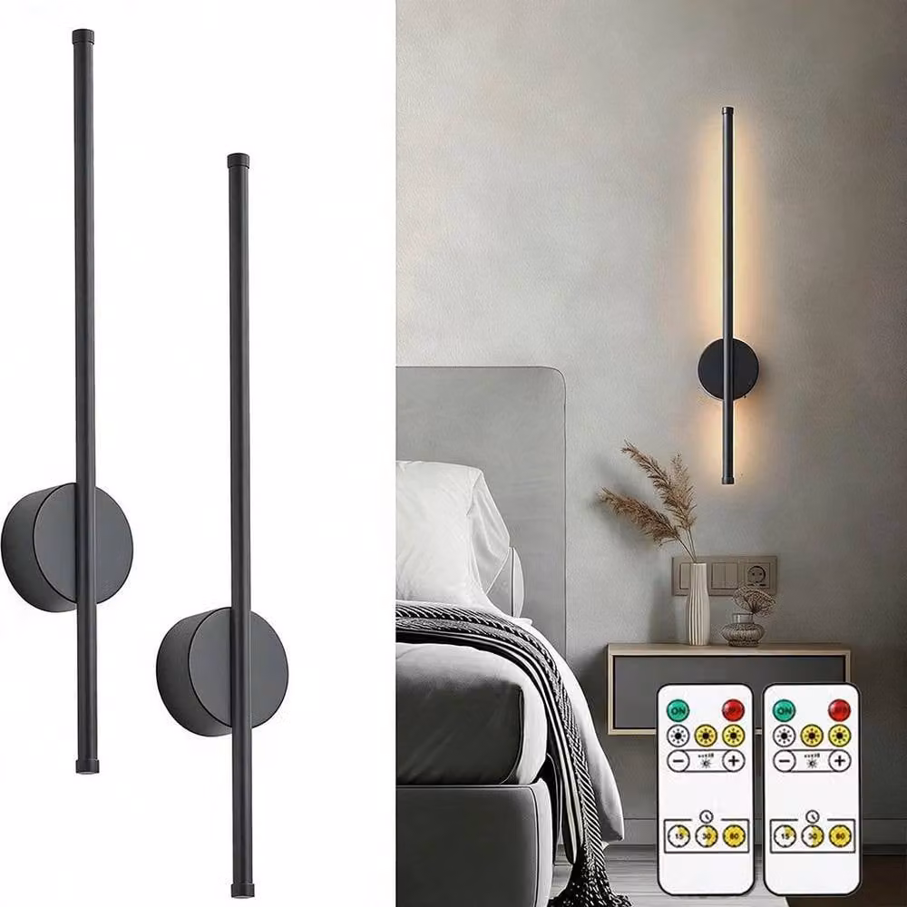 FLAVORA 2-Piece Battery Operated Dimmable and Adjustable Modern Black Wall Lights – 2