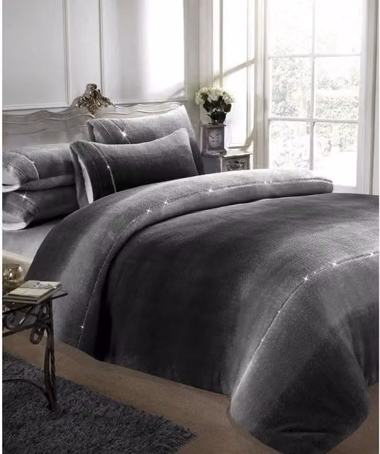 NewEdgeBlinds Grey Fleece Teddy Duvet Set, W/H: 90 x 200 cm