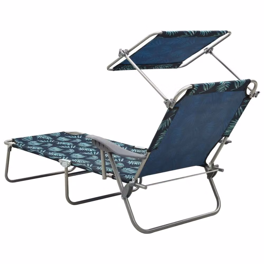 Berkfield Home Sun Lounger with Canopy in Navy Blue Steel Leaf Print – 3