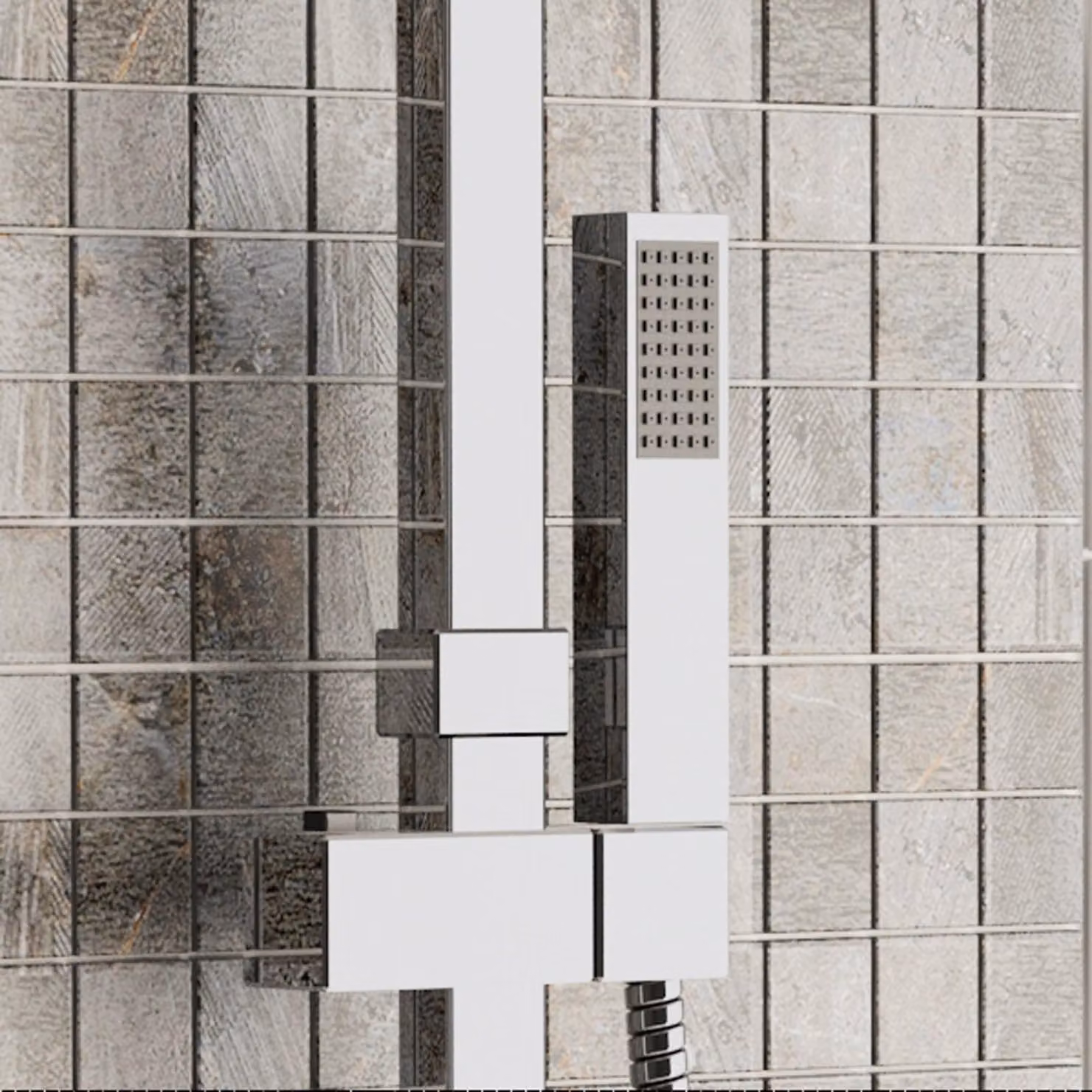 Royal Bathrooms Slim Square Chrome Wall Mounted Handheld Shower with Anti-Limescale Feature
