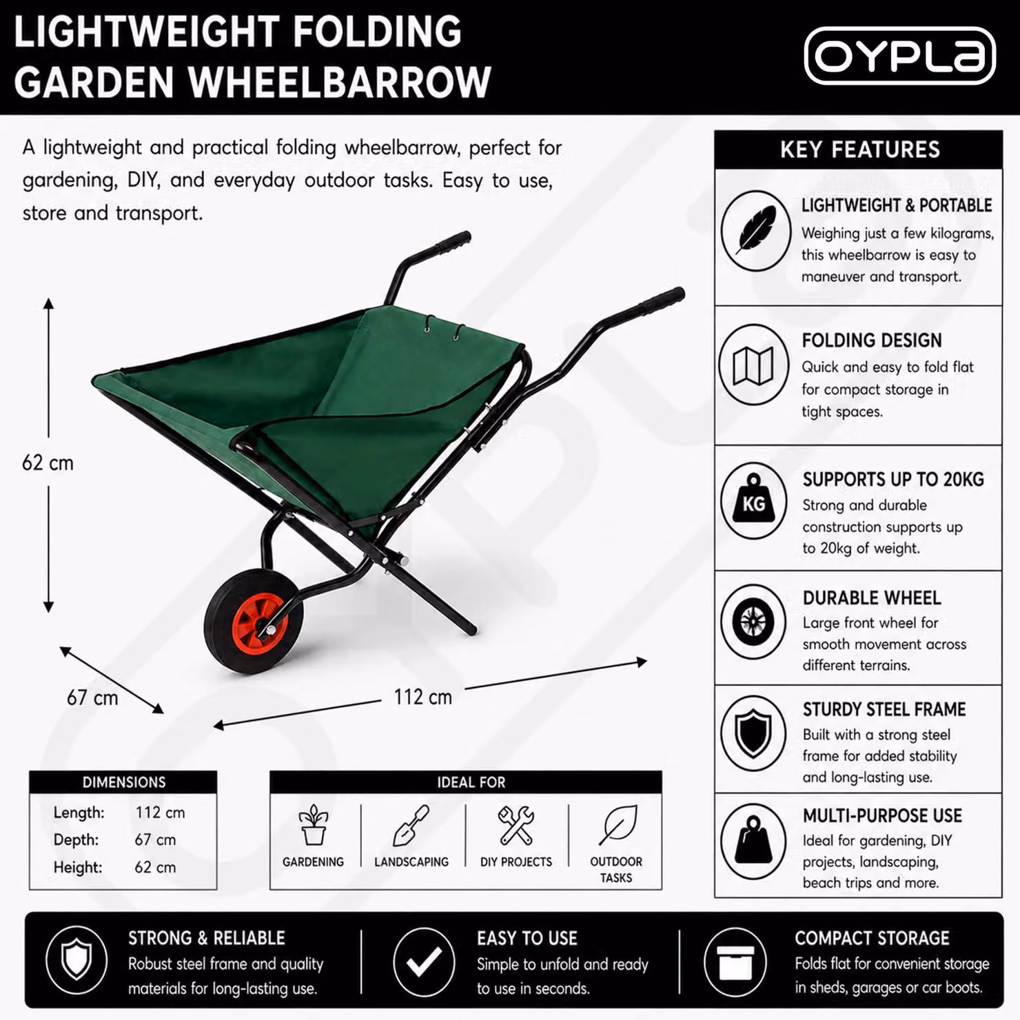 Oypla Lightweight Folding Garden Wheelbarrow in Green – 2