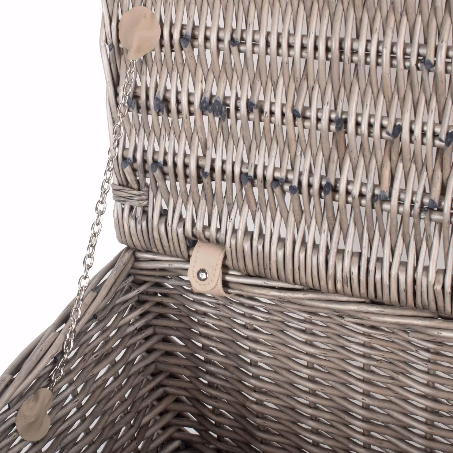 Red Hamper Wicker Picnic Basket in Grey and Red with Antique Wash and Open Weave, W: 51 cm, H: 34 cm, D: 24 cm – 3