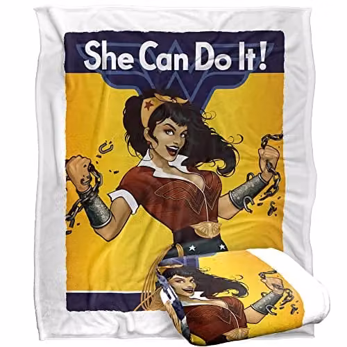 LOGOVISION Wonder Woman Wonder Bombshell Silky Touch Super Soft Fleece Throw Blanket, White and Multicolour, W/D/H: 152 x 127 cm – 1
