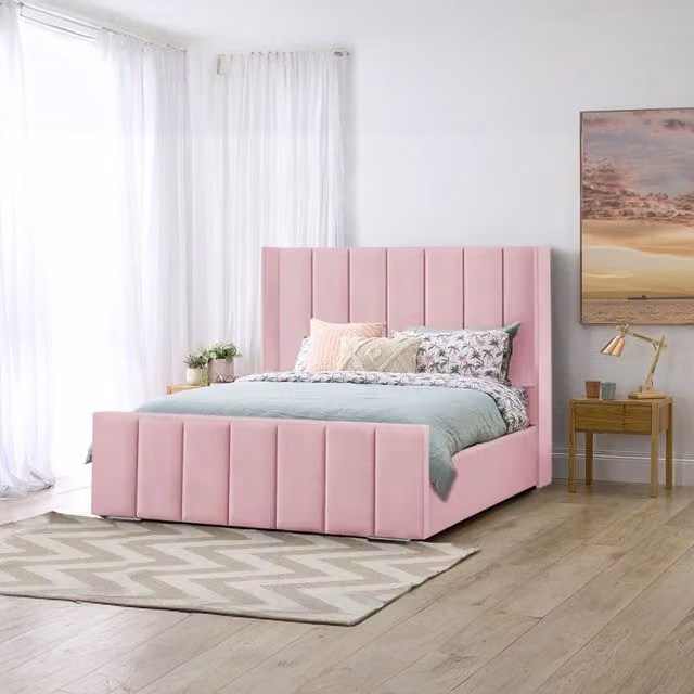 Desire Deco Danica Upholstered Velvet Bed Frame, Pink, W/D/H: 200 x 200 cm