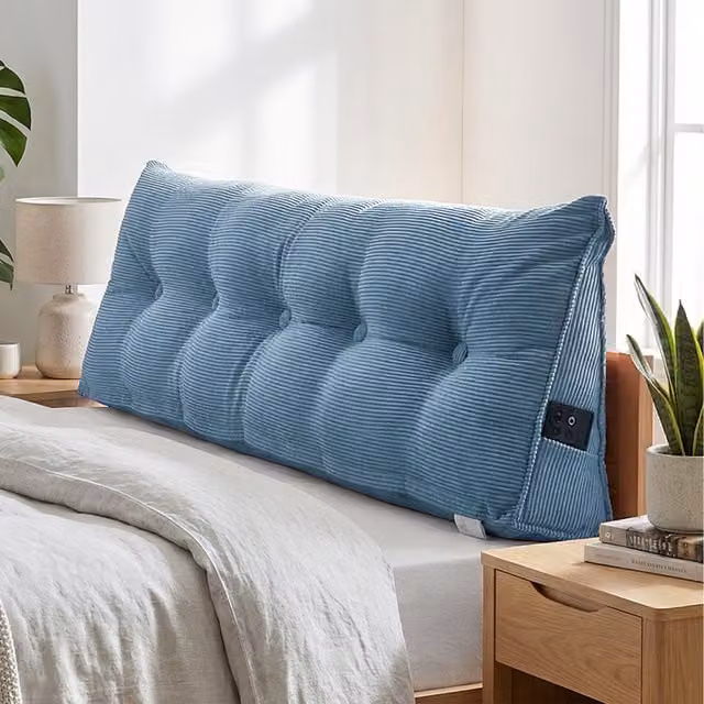 Livingandhome Blue Corduroy Wedge Headboard Pillow with Removable Cover, Width: 150 cm