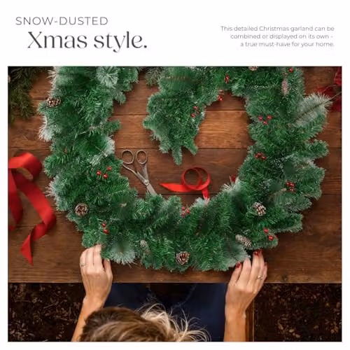 tectake Christmas Garland with Green Foliage and Leaves – 6