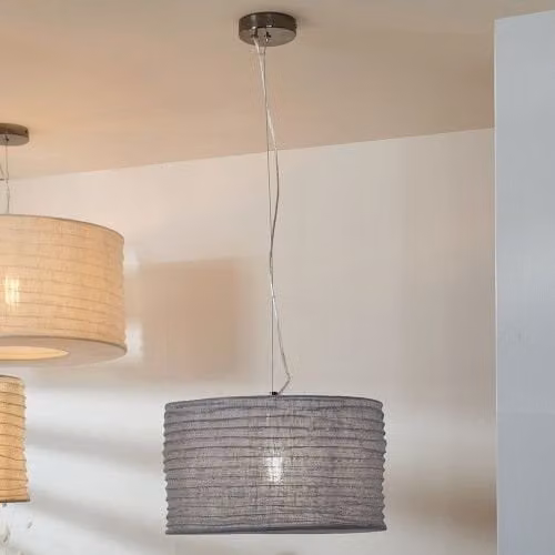 Ruma Grey Jute Drum Pendant Lampshade, Diameter: 35 cm