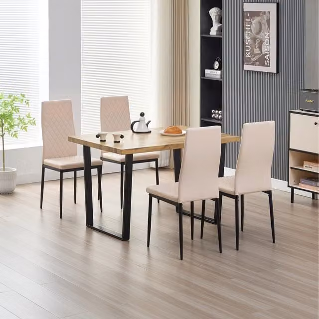 Madefor.living Colorado Rectangular Dining Table with 4 Emily Leather Chairs in Champaign