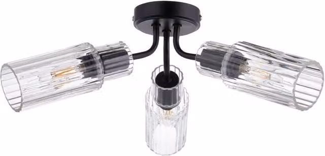 First Choice Lighting Portland 3 Light Flush Ceiling Fitting in Matt Black with Clear Glass – 1