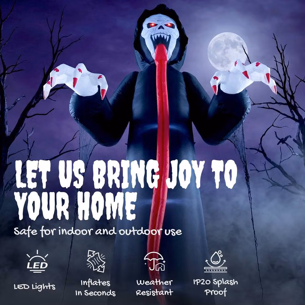 OUTSUNNY 10 FT Halloween Inflatable Skeleton with Built-in LED Lights in Black and Red – 4