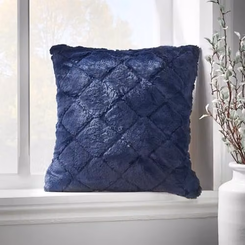 Catherine Lansfield Cosy Diamond Faux Fur Cushion in Blue, W/D/H: 43 x 43 x 43 cm – 6