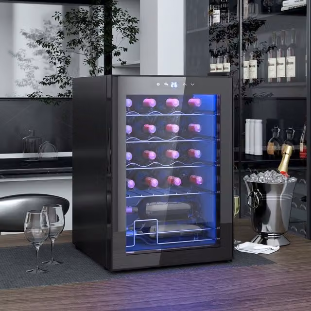HOMCOM Freestanding 20 Bottle Wine Cooler Fridge with Glass Door, Black