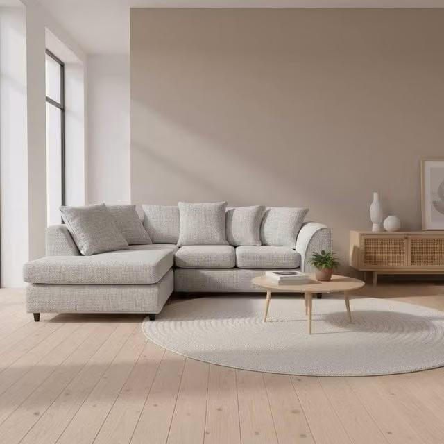Abakus Direct Jumbo Chenille L-Shaped Corner Sofa with Left Hand Facing Chaise Extension in Grey