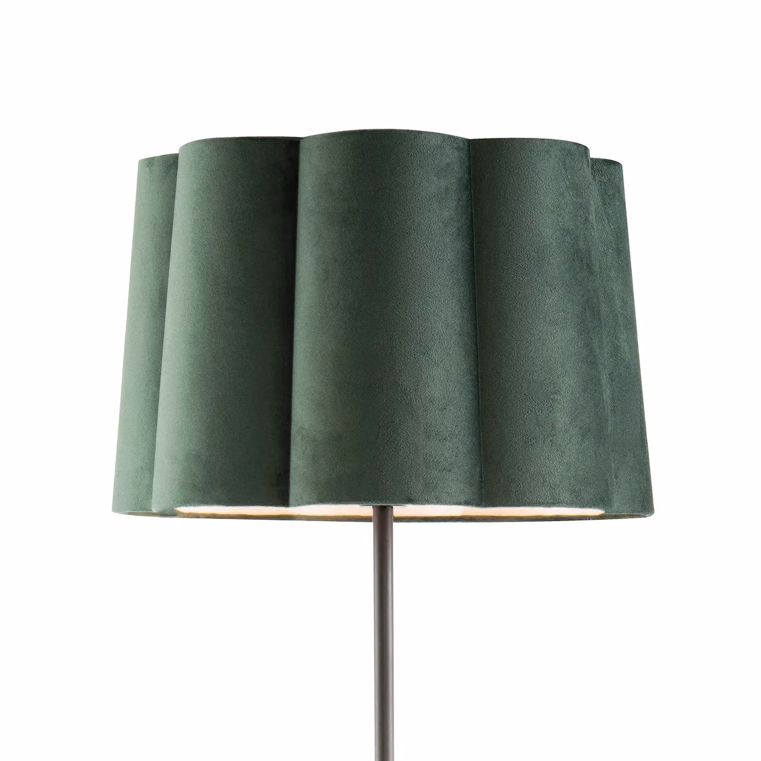 Happy Homewares Modern Matte Black Floor Lamp with Forest Green Velvet Scallop Shade, Height: 147 cm – 2