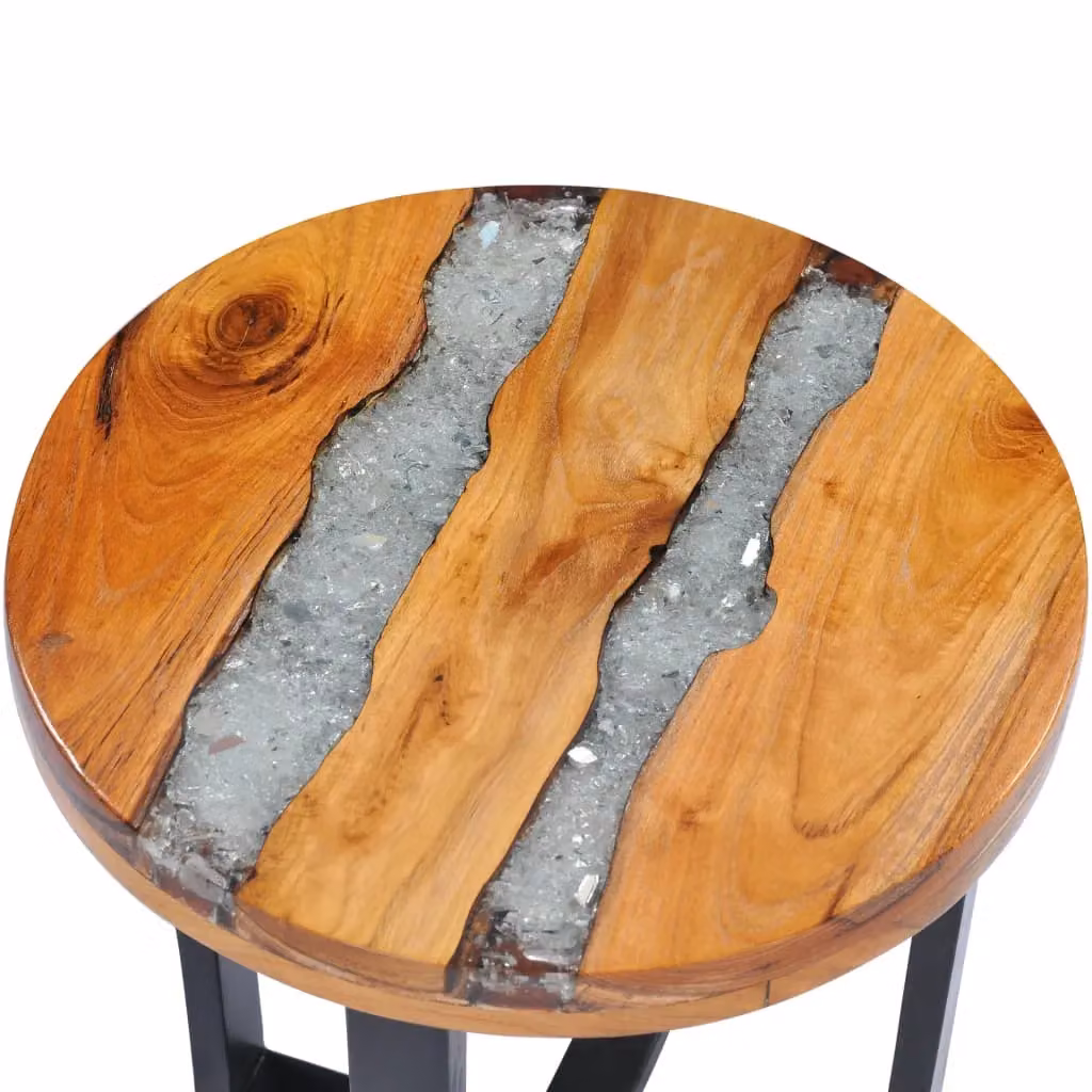 Berkfield Home Round Rustic Coffee Table in Teak and Mango Wood, W/D/H: 40 x 45 cm – 4