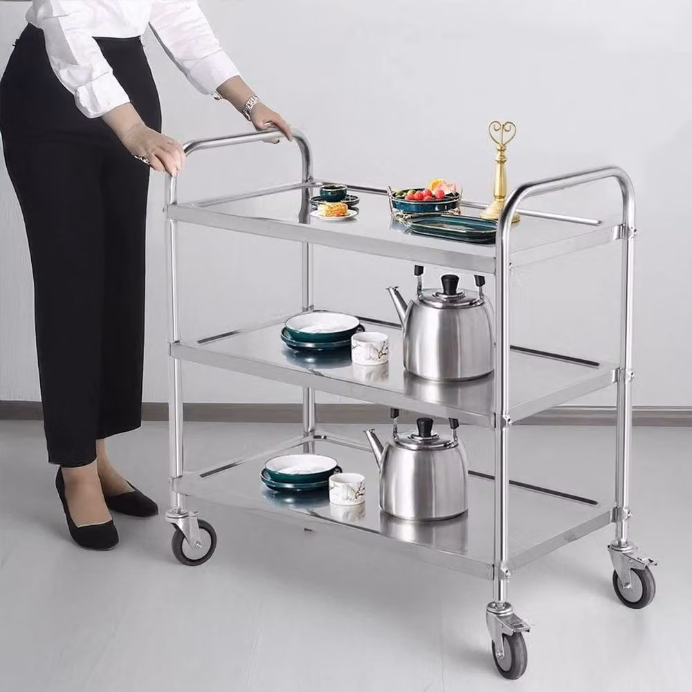 PAWNORA Silver Metal Kitchen Cart with Lockable Wheels – 3