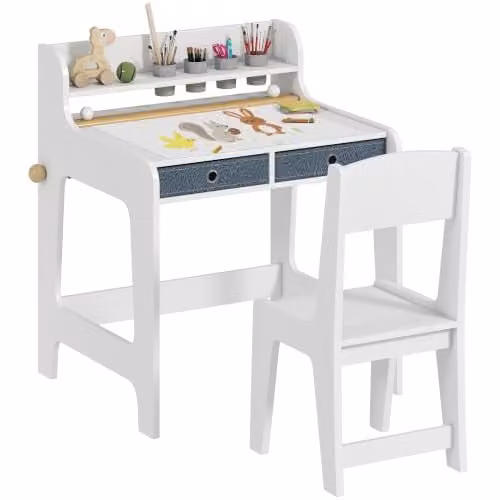 AIYAPLAY Kids Desk and Chair Set in White with Modern MDF Design – 1