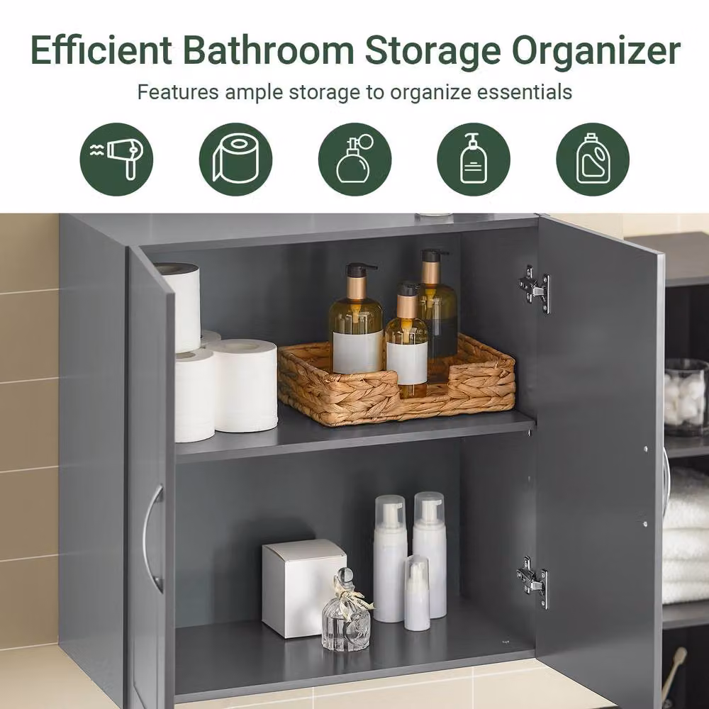 SoBuy Wall-Mounted Storage Cabinet in Grey with Hinged Doors and Internal Shelves, W: 60 cm, H: 60 cm, D: 30 cm – 3