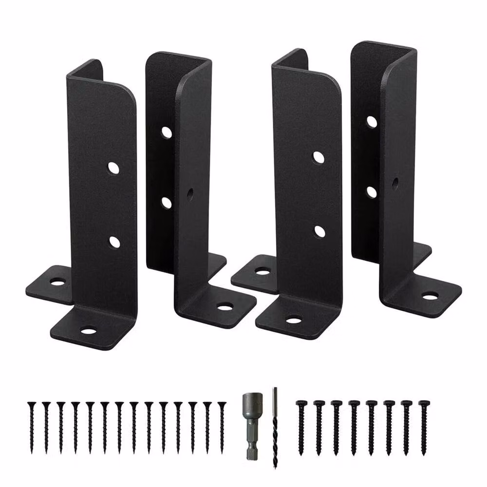 Nordara 4-Piece Metal Deck Post Anchor Base and Fence Support Brackets in Black – 3