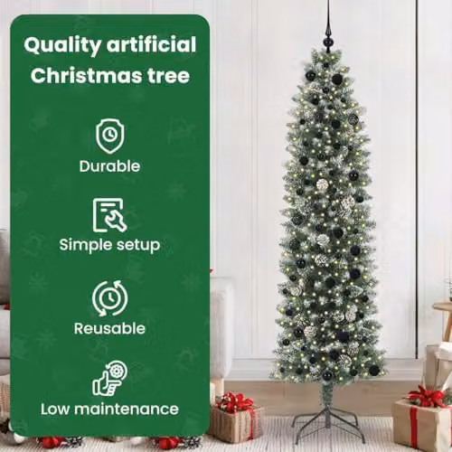 vidaXL Modern Cone Christmas Tree in Green, White and Black, Height: 210 cm – 4