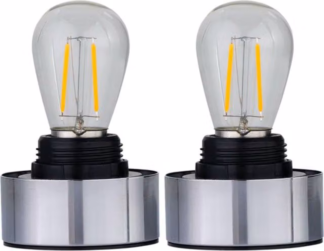 First Choice Lighting Porter Set of 2 Battery Operated Chrome Lamp Bases in Silver