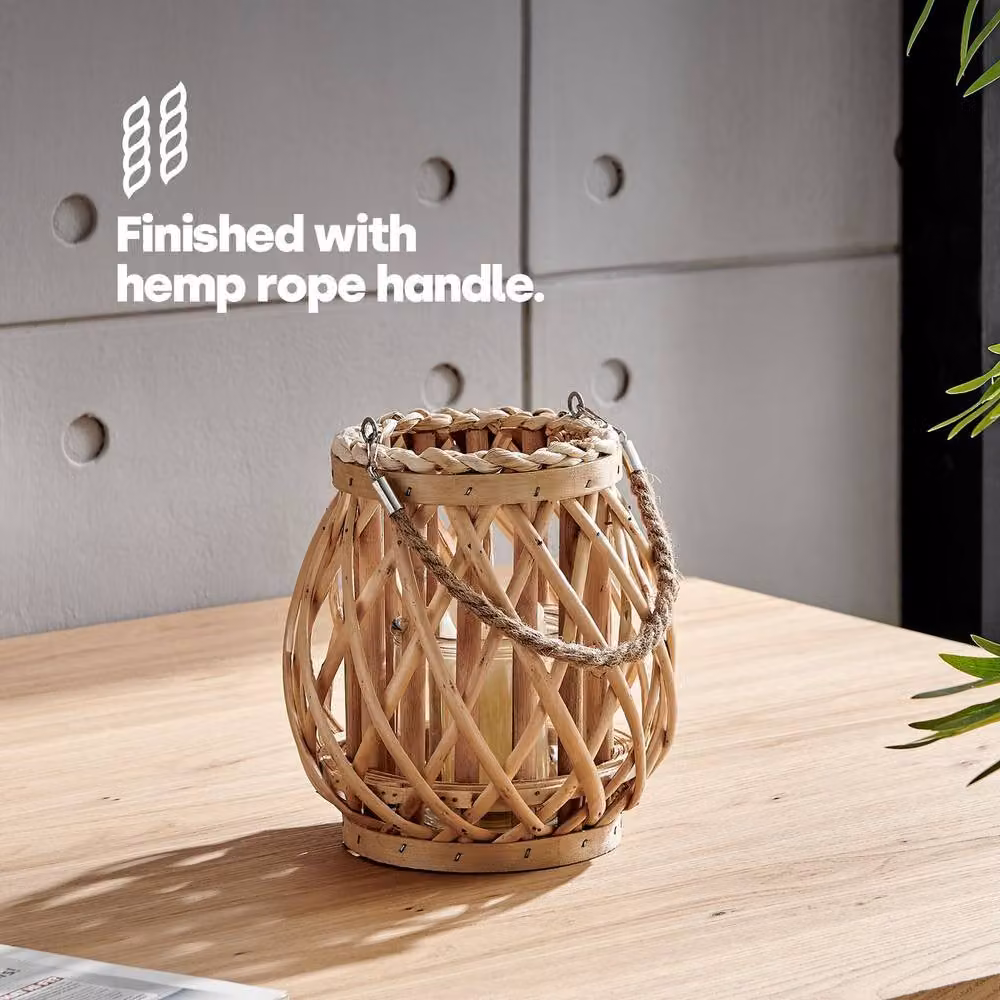 LIVIVO Set of 3 Rustic Willow and Hemp Rope Candle Lanterns in Grey and Beige – 2