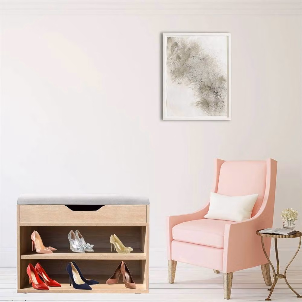 Havendro Wooden Shoe Storage Bench in Natural with Grey Fabric Padding – 2