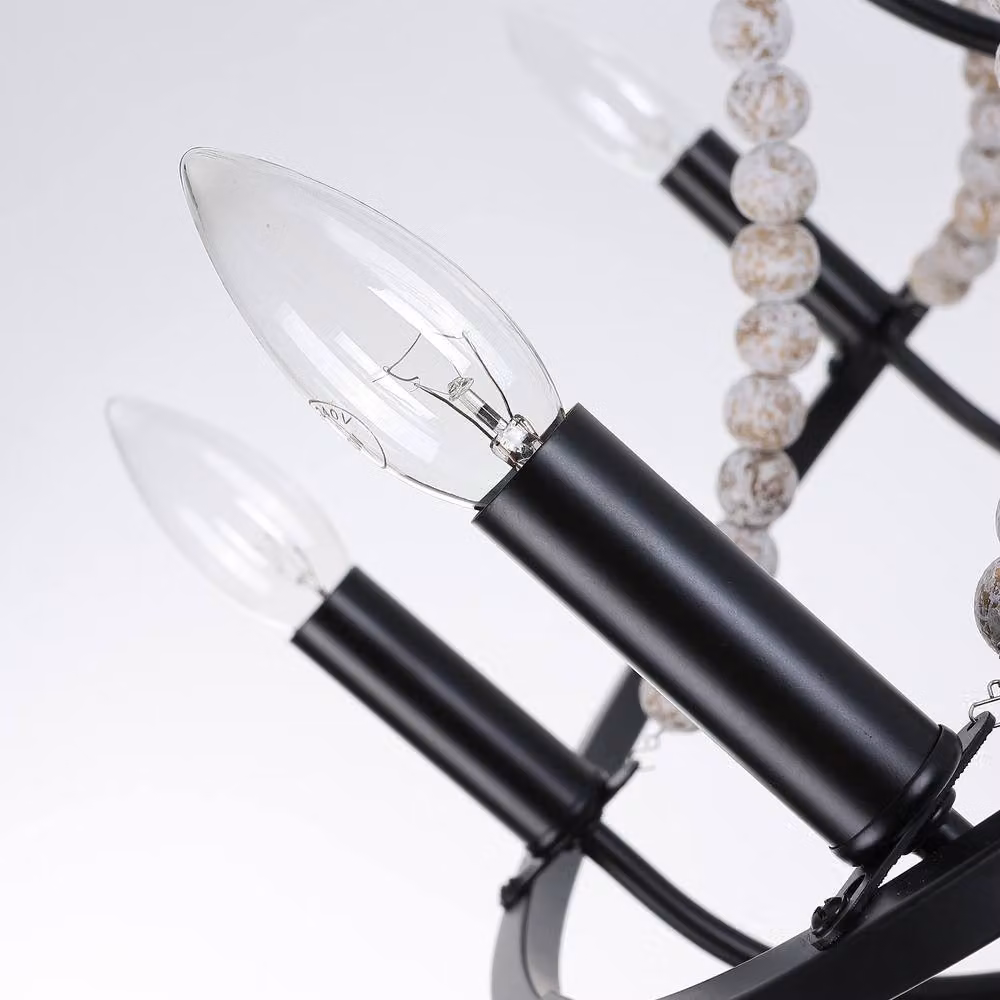 NIVOR 12-Light Dimmable Wagon Wheel Chandelier with Beaded Accents in Black – 6