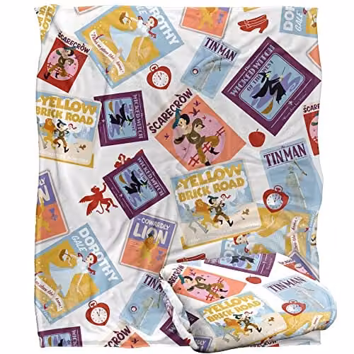 LOGOVISION The Wizard of Oz Character Print Super Soft Fleece Throw Blanket, Multicolour and White, W: 152 cm, D: 127 cm