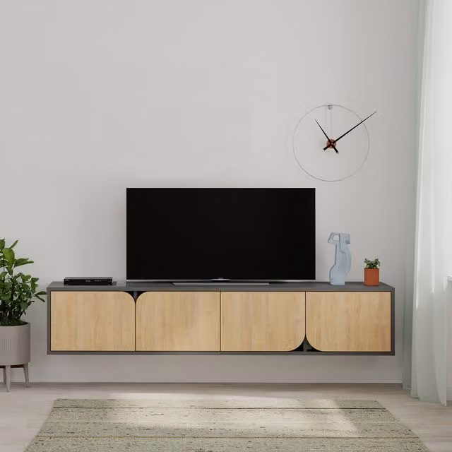 Decortie Spark Modern MDF TV Unit Multimedia Centre with Storage in Anthracite Grey